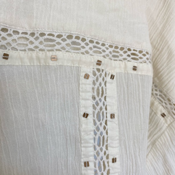 Free People Summer Stars White Cream Button Down Long Billowy Sleeve Size Medium - Picture 10 of 11